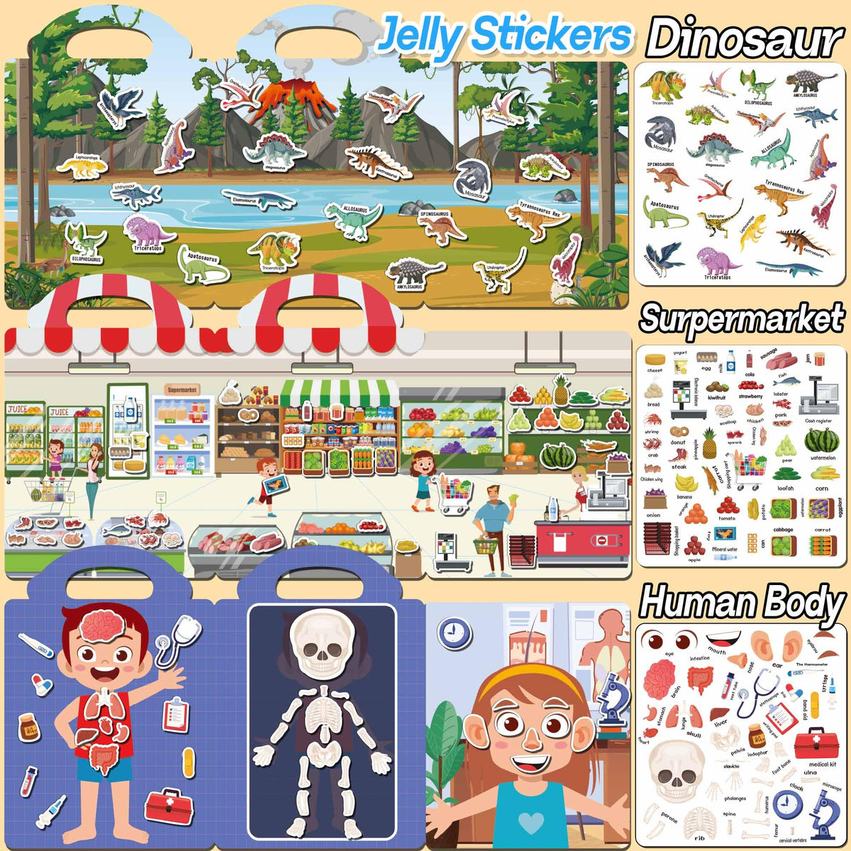 iGetooy Reusable Jelly Sticker Books for Kids (6 Sets)