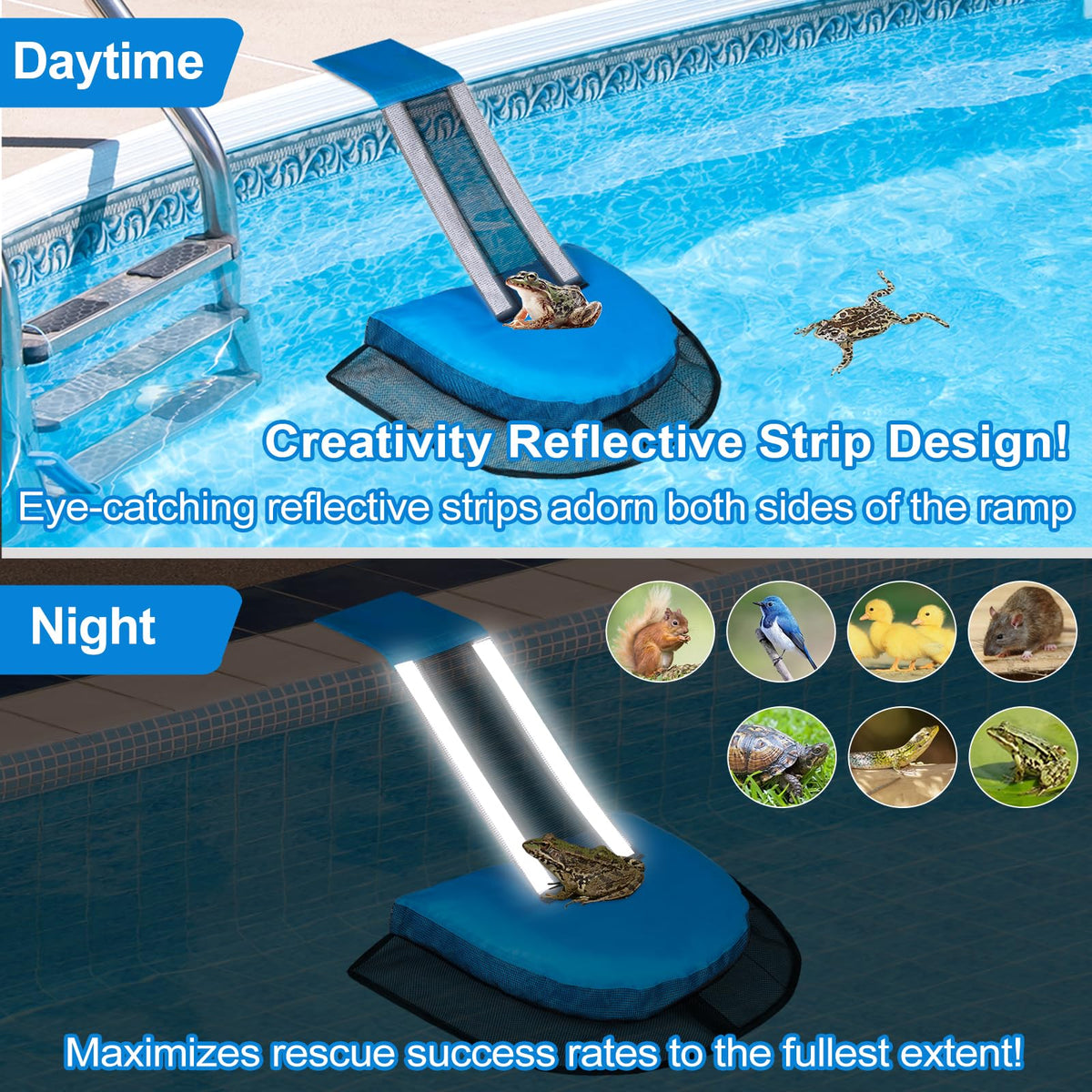 Animal Saving Escape Ramp for Swimming Pools, Blue, L (2 Pack)