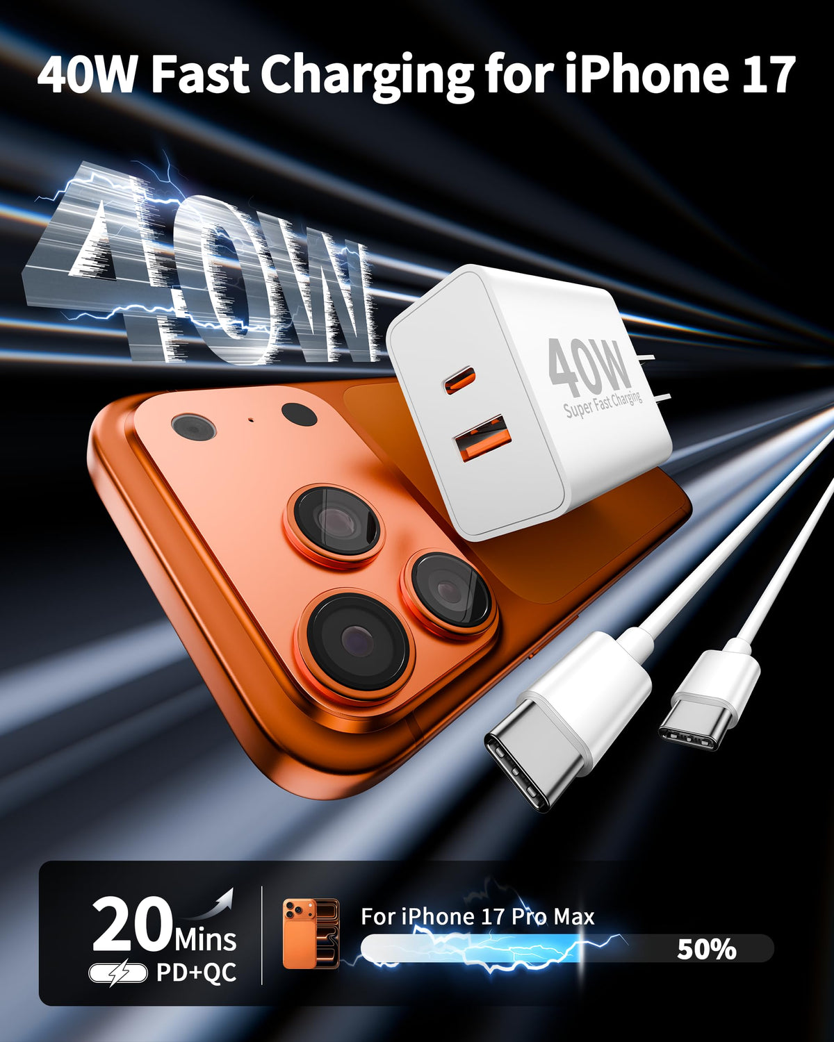 USB C Charger Block, 40W Dual Port Wall Charger, 2 Pack