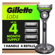 Gillette Labs Exfoliating Razors for Men, 1 Handle + 4 Refills + Stand