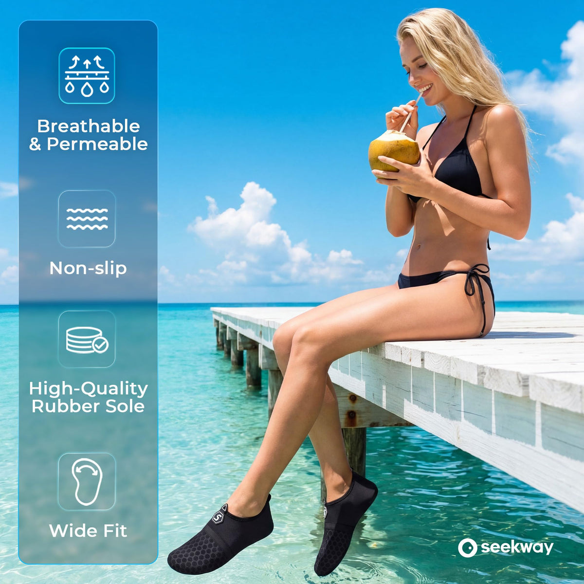 SEEKWAY SK001 Quick-Dry Water Shoes, Black, W 11.5-12.5 / M 10.5-11.5