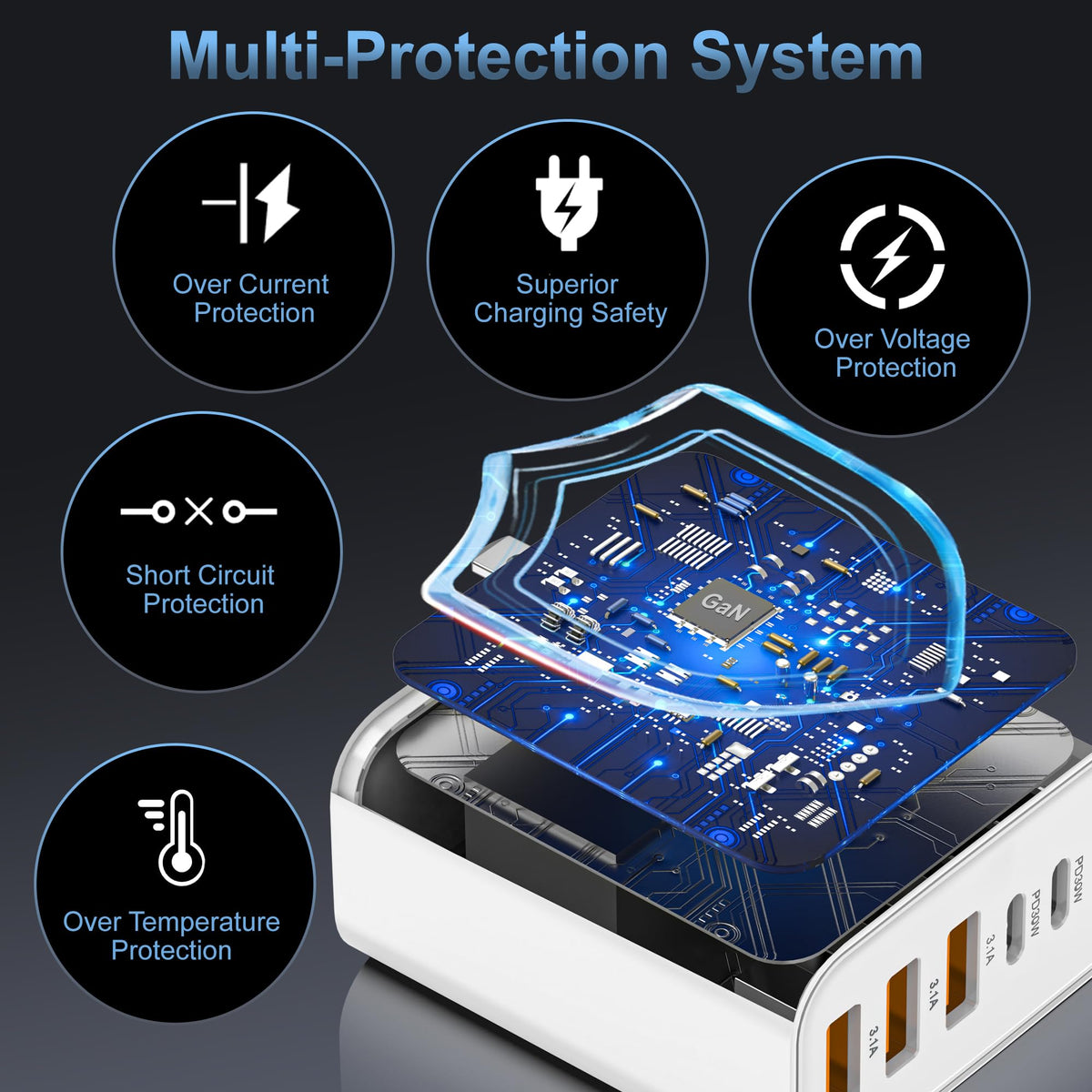 65W 6-Port USB-C Charger Block, Multi-Device Fast Charger
