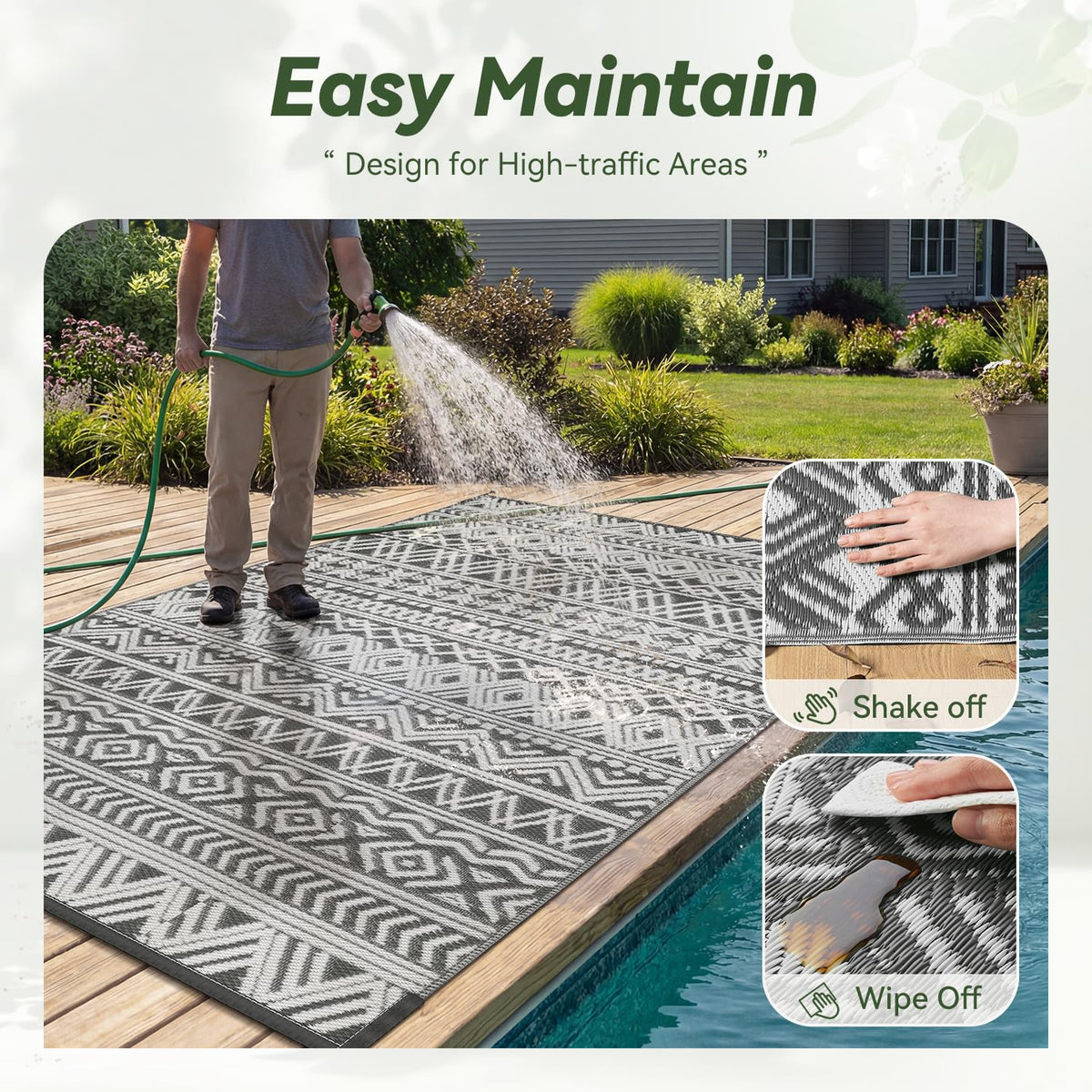 Waterproof Outdoor Rug, 5' x 8', Grey