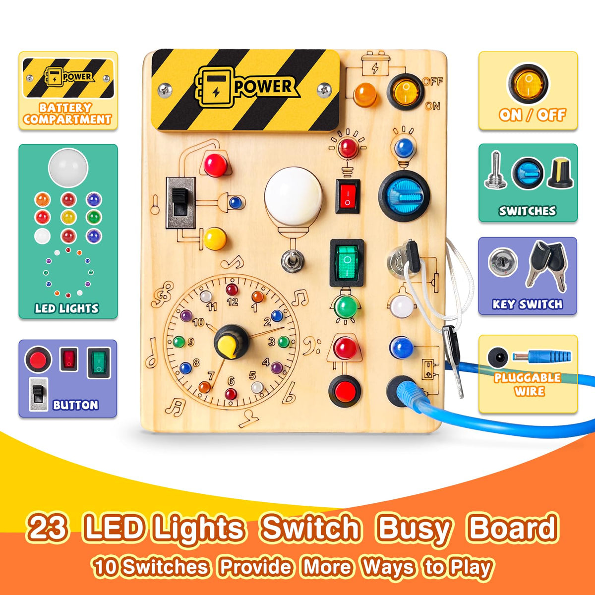 Busy Board with 23 LED Lights for Toddlers