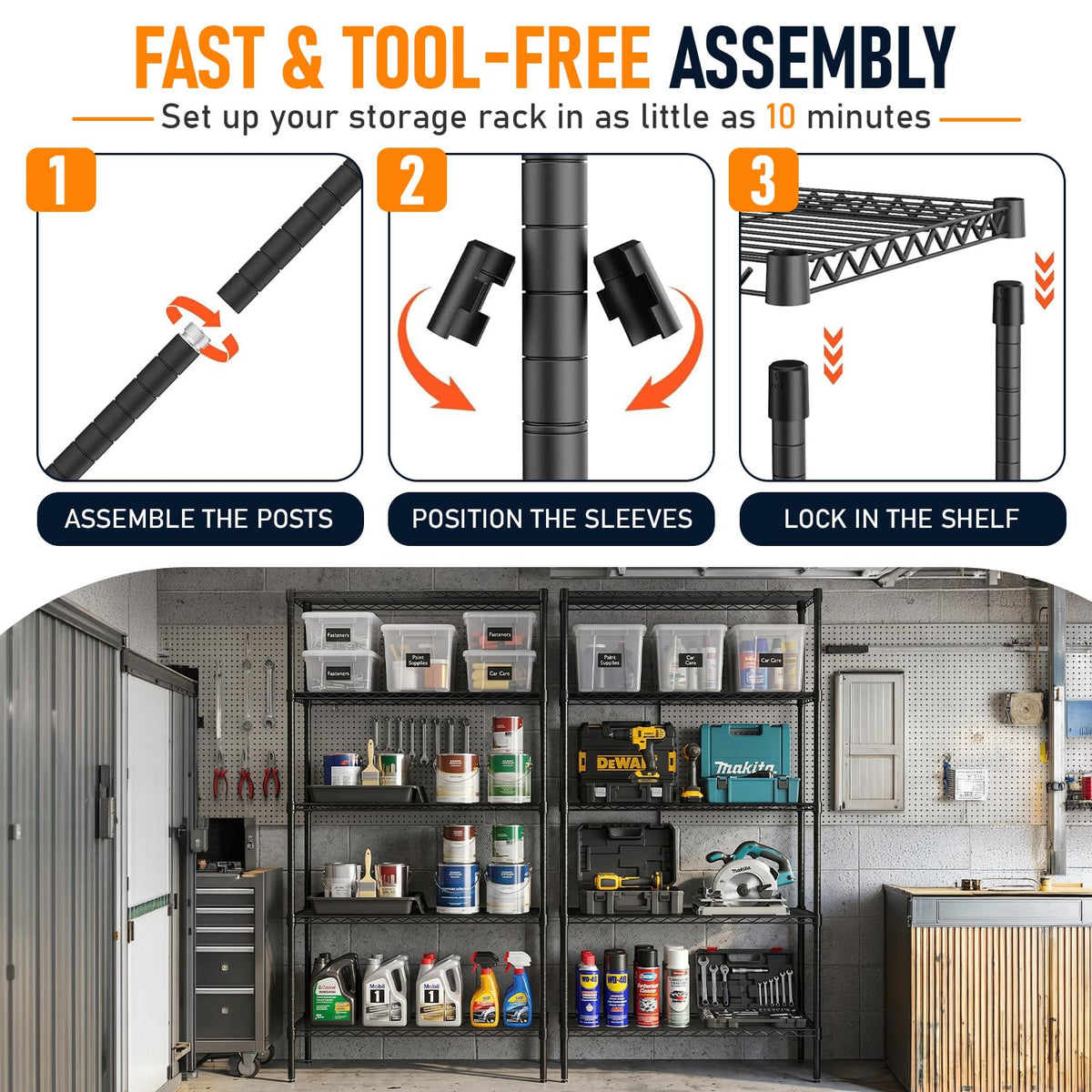 FDW Wire Storage Shelving Unit, Black, 36" x 14" x 72"