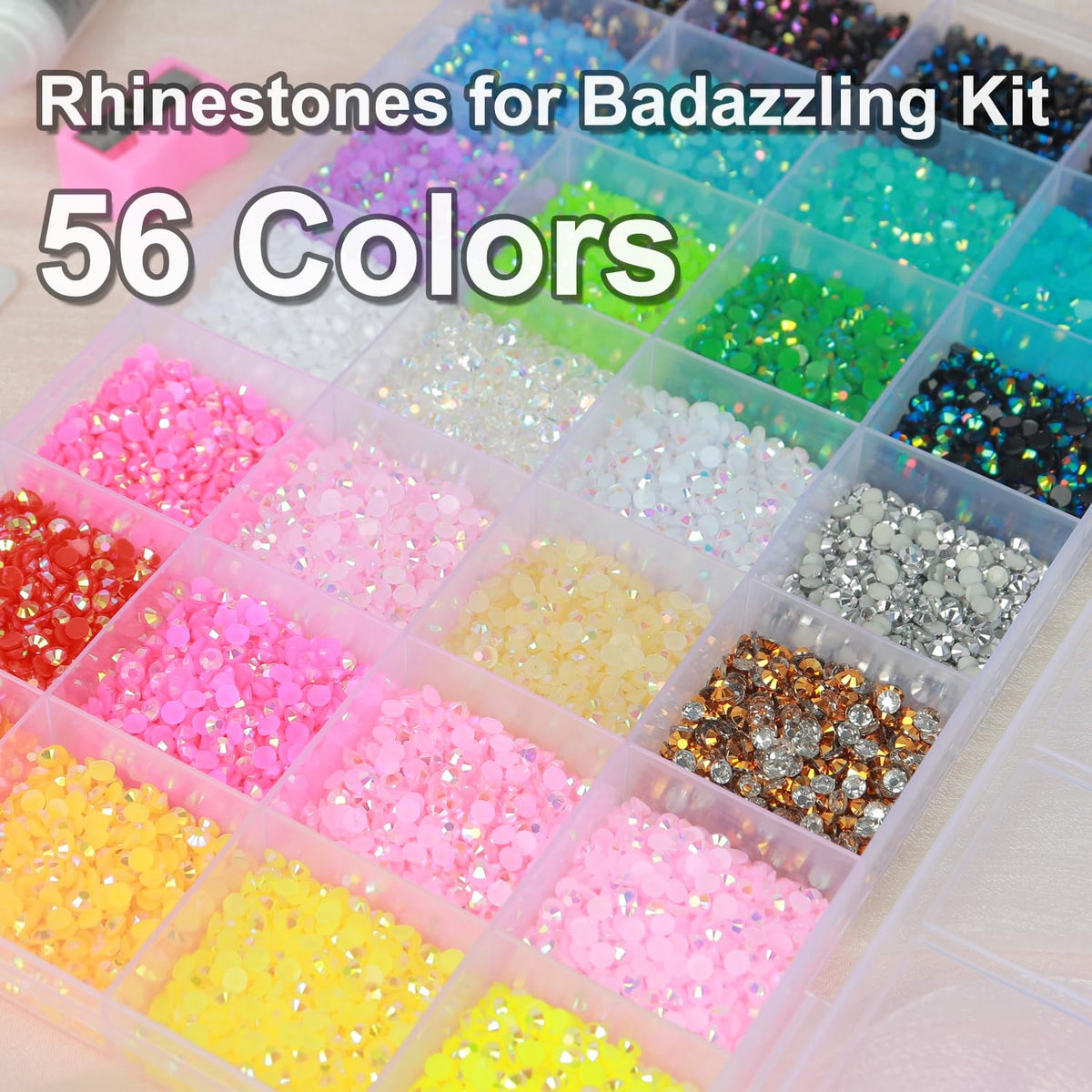BAOYAALIN 56-Colour 3mm Resin Rhinestone Kit with B7000 Glue
