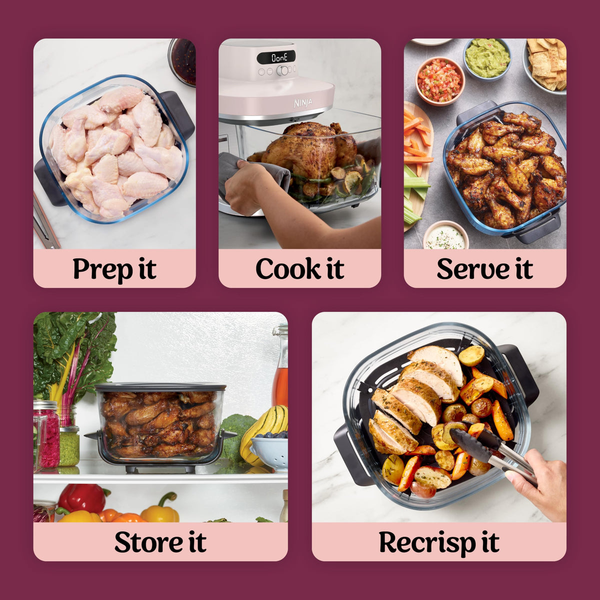 Ninja Crispi Pro Glass Air Fryer, 6-in-1, Rose (AS101CRS)