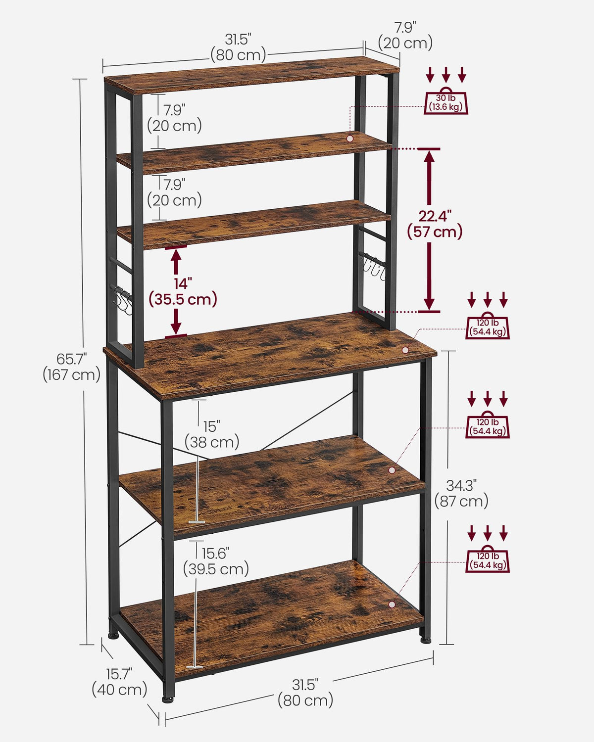 VASAGLE Coffee Bar Baker's Rack, 6-Tier, Rustic Brown, UKKS019B01