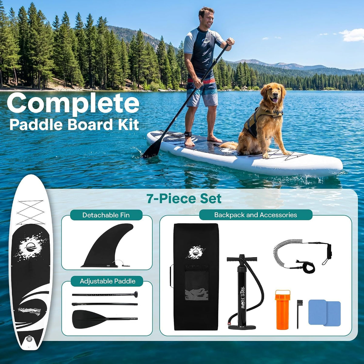 SereneLife Inflatable Stand Up Paddle Board, 10'6", with Accessories
