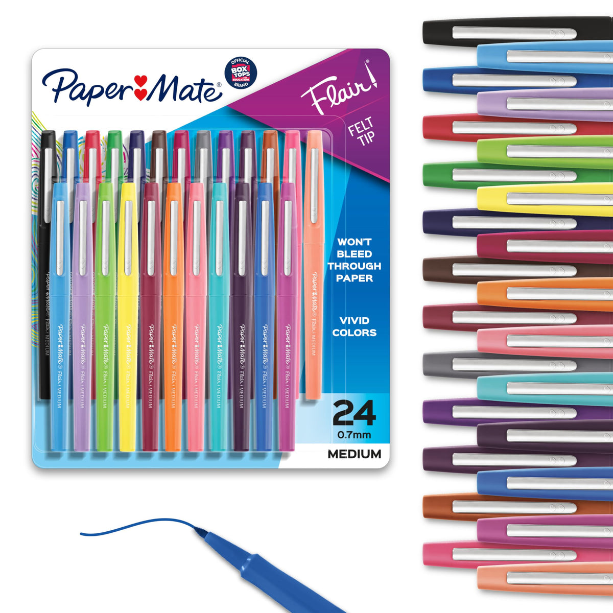 Paper Mate Flair Felt Tip Pens, Medium, Assorted Colours, 24 Count