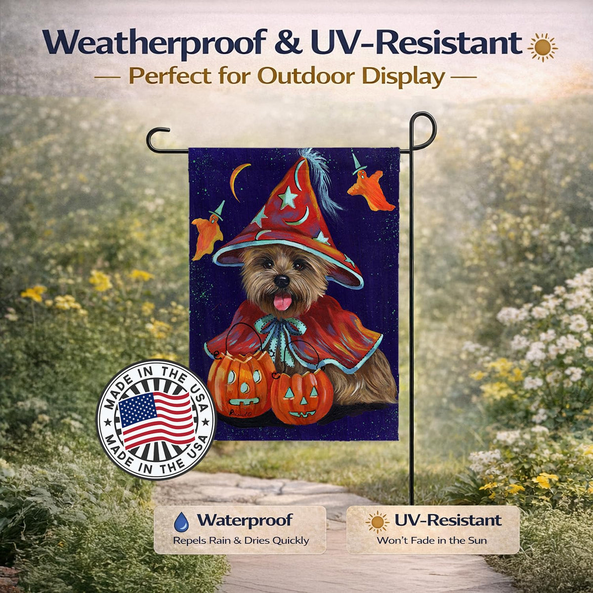 Caroline's Treasures PPP3061GF Cairn Terrier Halloween Witch Garden Outdoor-Flags