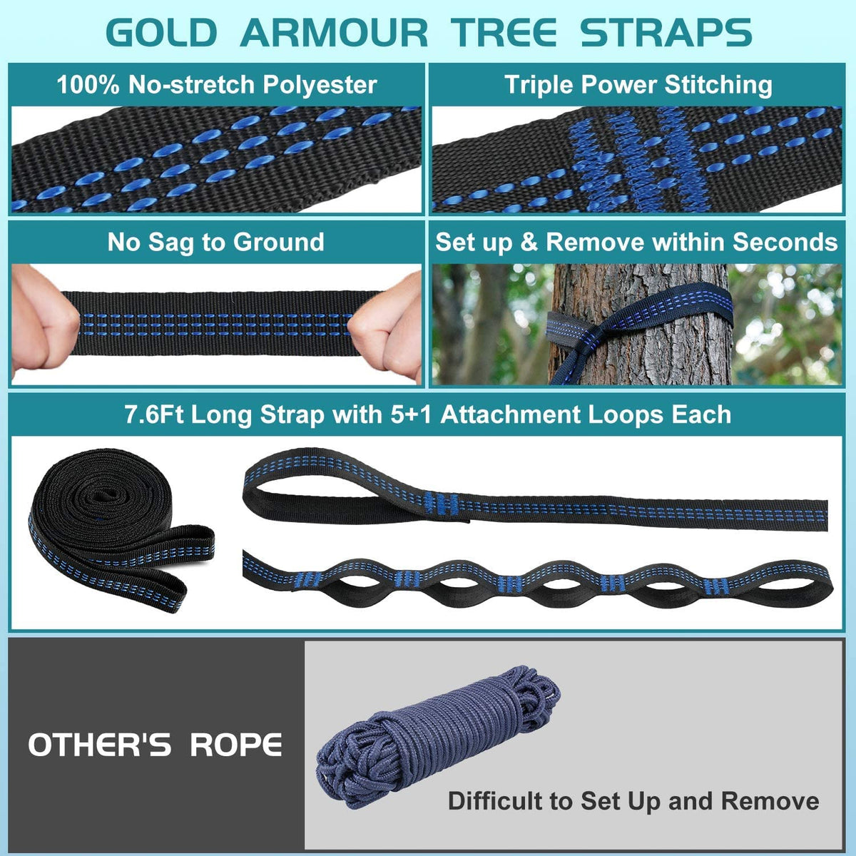 Portable Nylon Camping Hammock with Tree Straps, Single