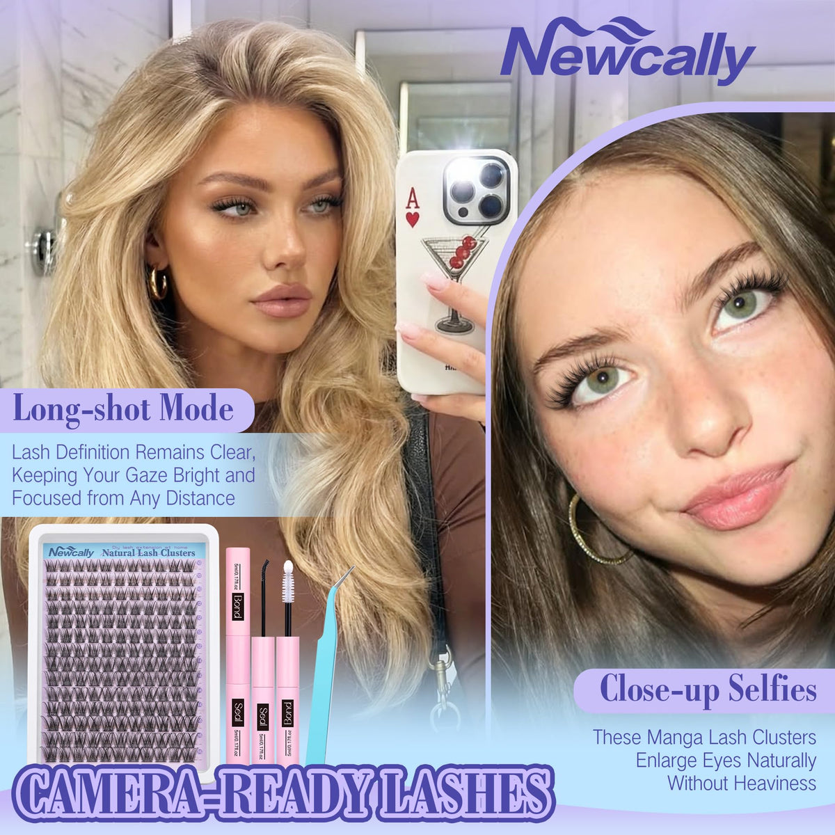 Newcally Wispy Lash Clusters Kit, C Curl, 10-16 mm