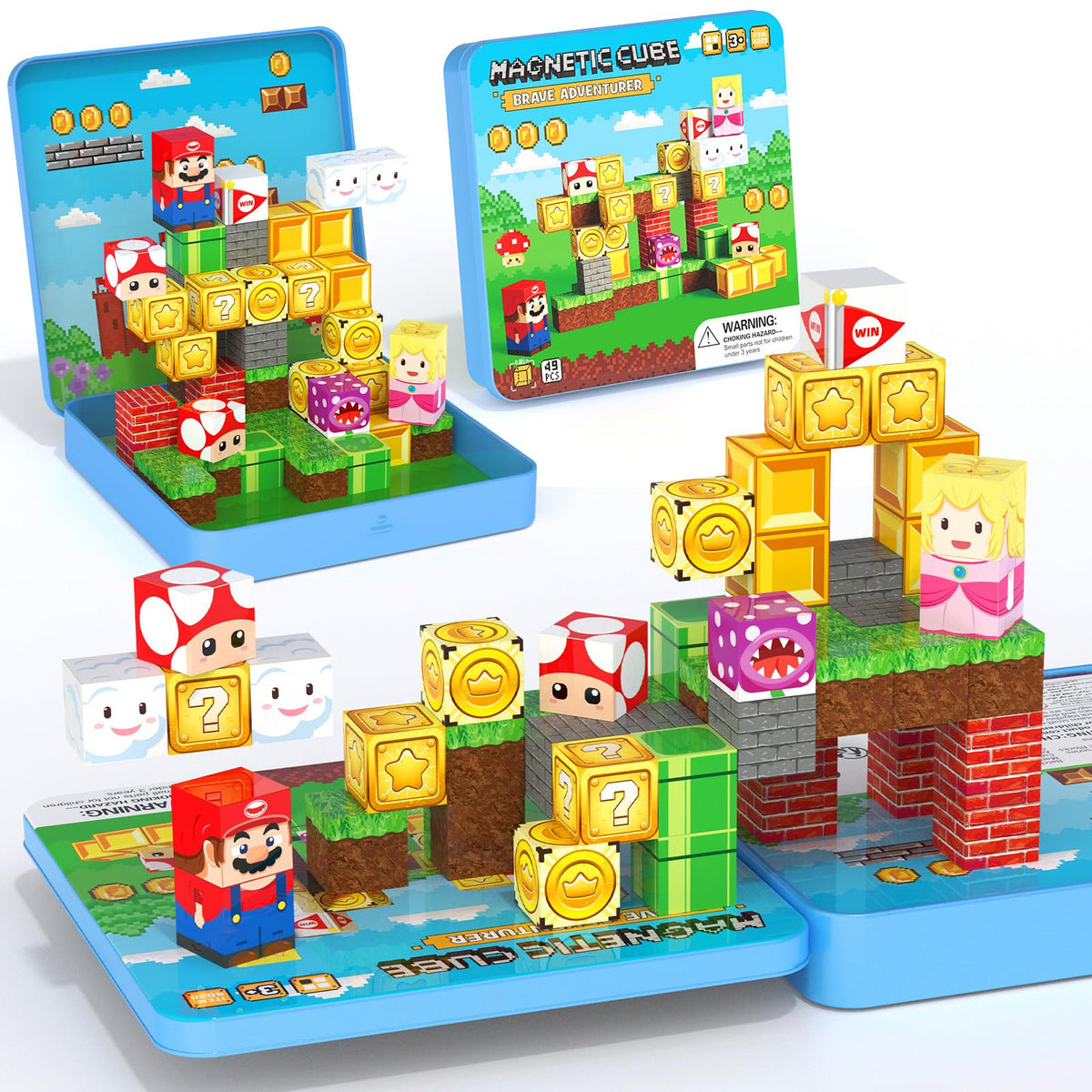 Mini Magnetic Building Blocks for Kids, 49 Pieces, with Iron Box