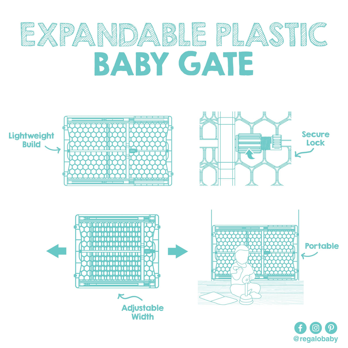 Regalo Easy Fit Extra Wide Adjustable Baby Gate, 23 Inches Tall