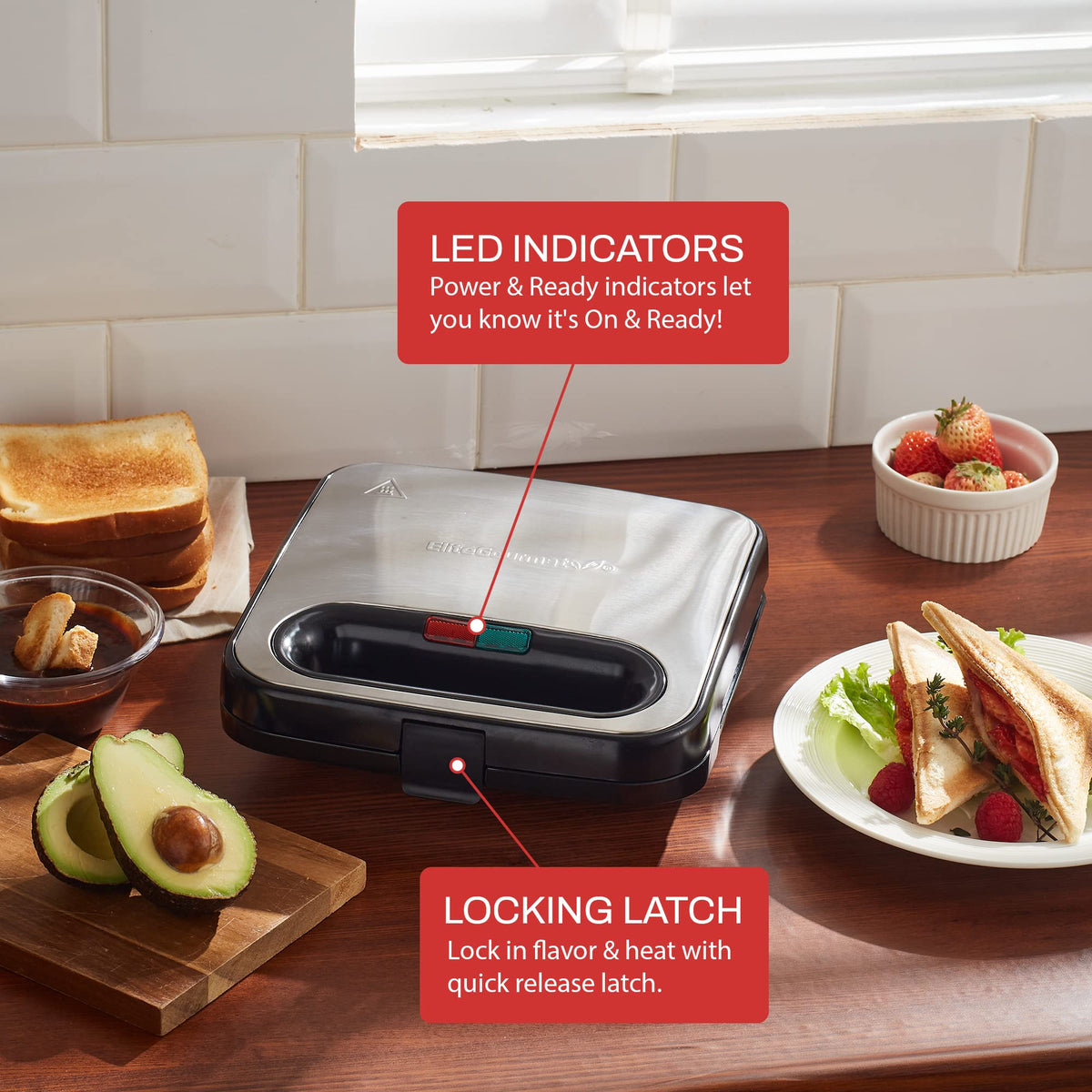 Elite Gourmet ESM-2207SS Stainless Steel Panini Maker, 750 Watts