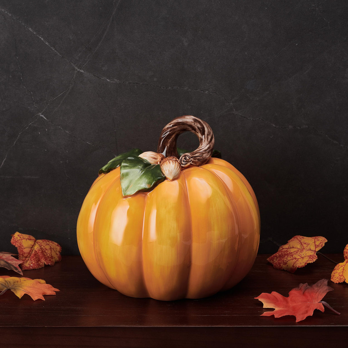 Fitz and Floyd Harvest Pumpkin Ceramic Figurine, 7.5 Inch