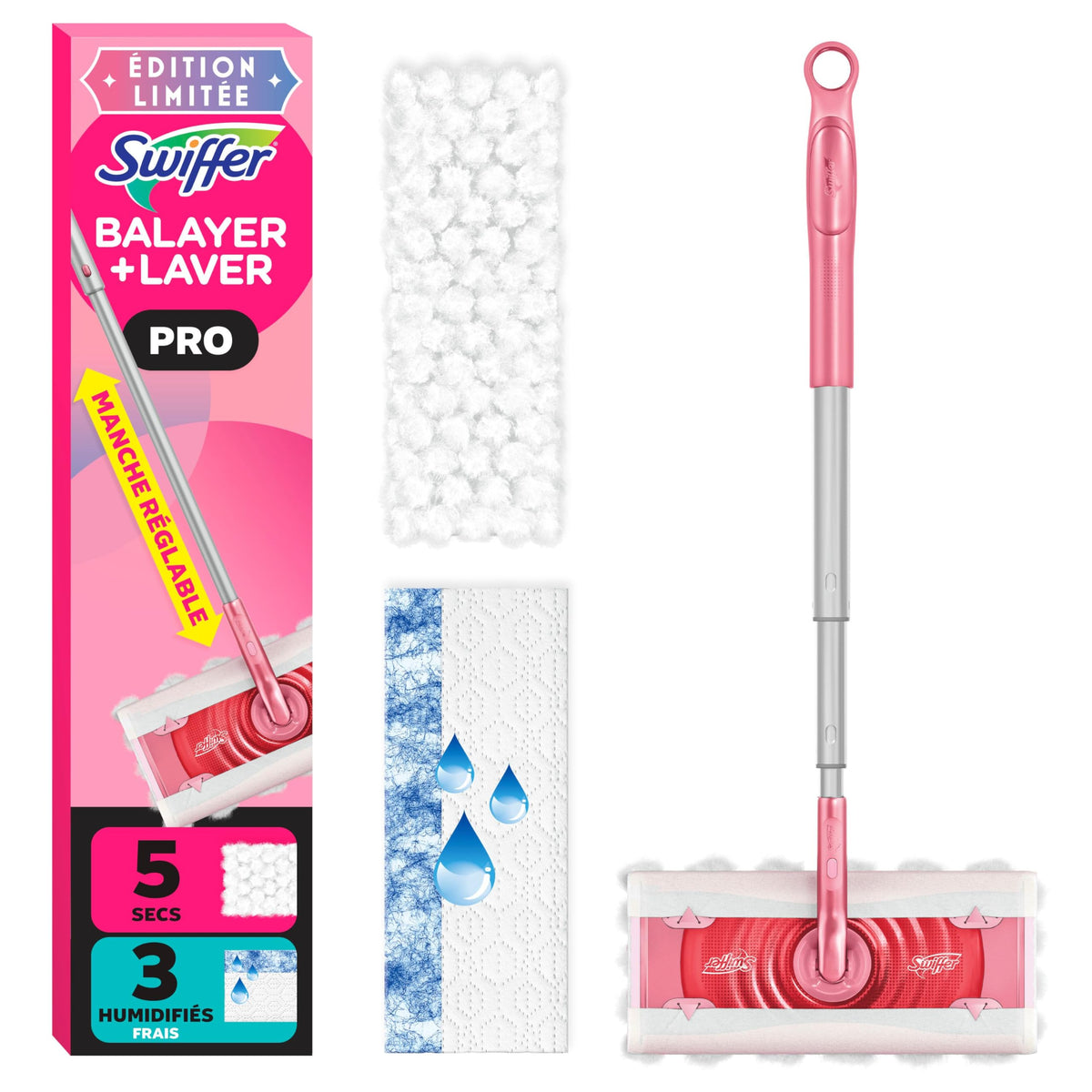 Swiffer Sweep and Mop Pro Kit, 5 Dry Cloths, 3 Wet Cloths
