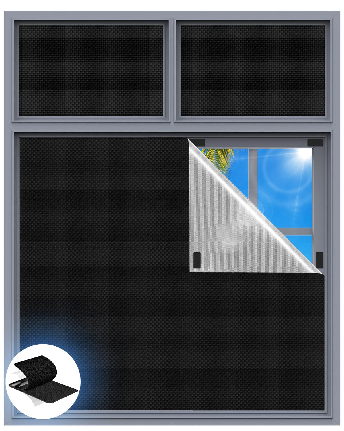 Tlany Portable Blackout Window Shade, 100 x 58 in, Black