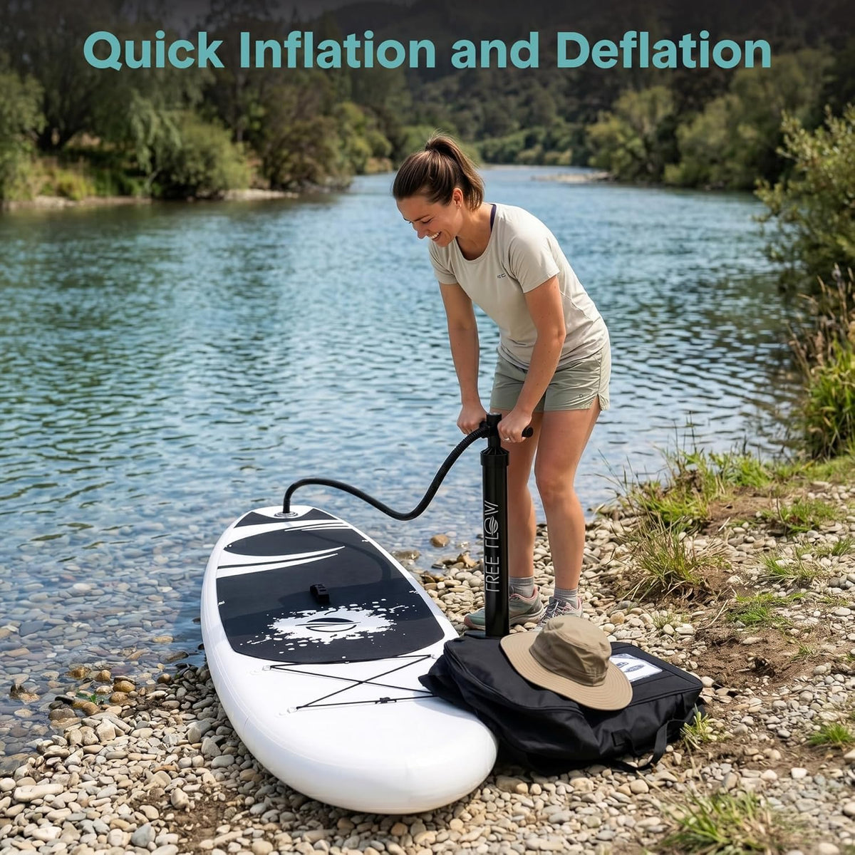 SereneLife Inflatable Stand Up Paddle Board, 10'6", with Accessories