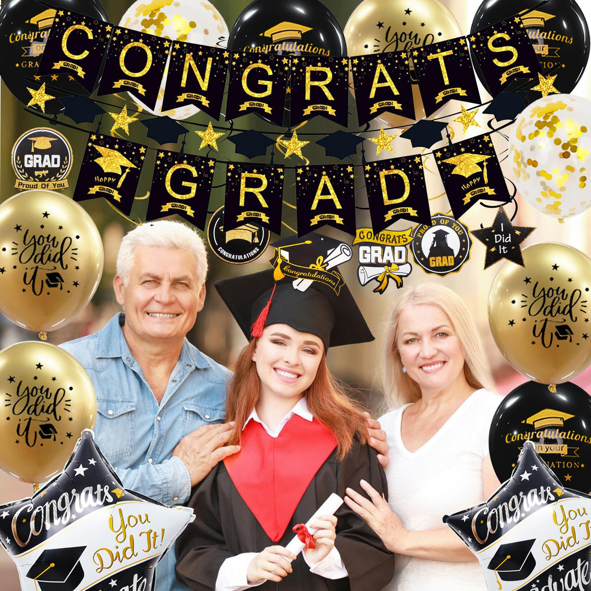 Graduation Decorations Class of 2026, 12 Piece Black and Gold