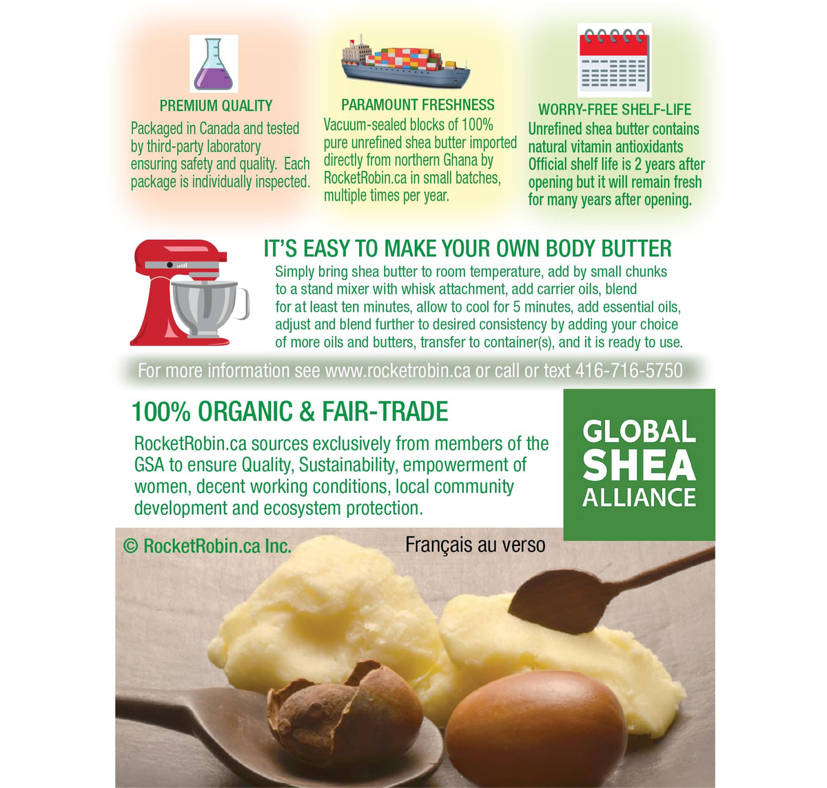 Organic Unrefined Shea Butter Grade A, 1 kg (2.2 lb)
