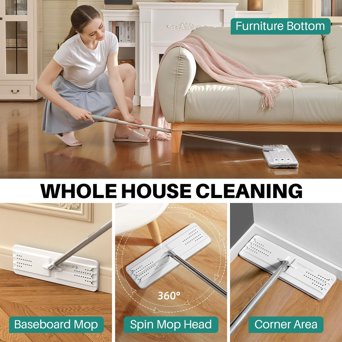 JOYMOOP Flat Floor Mop and Bucket Set with 5 Microfibre Pads