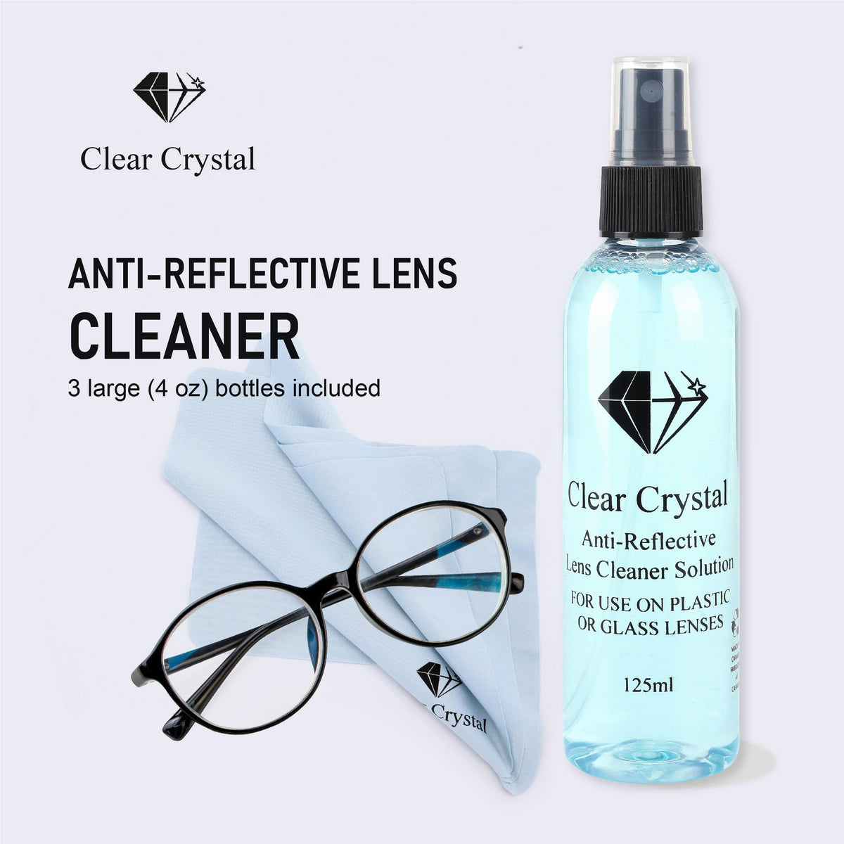 Clear Crystal Glasses Cleaner Kit, 3 Bottles, 125 ml Each