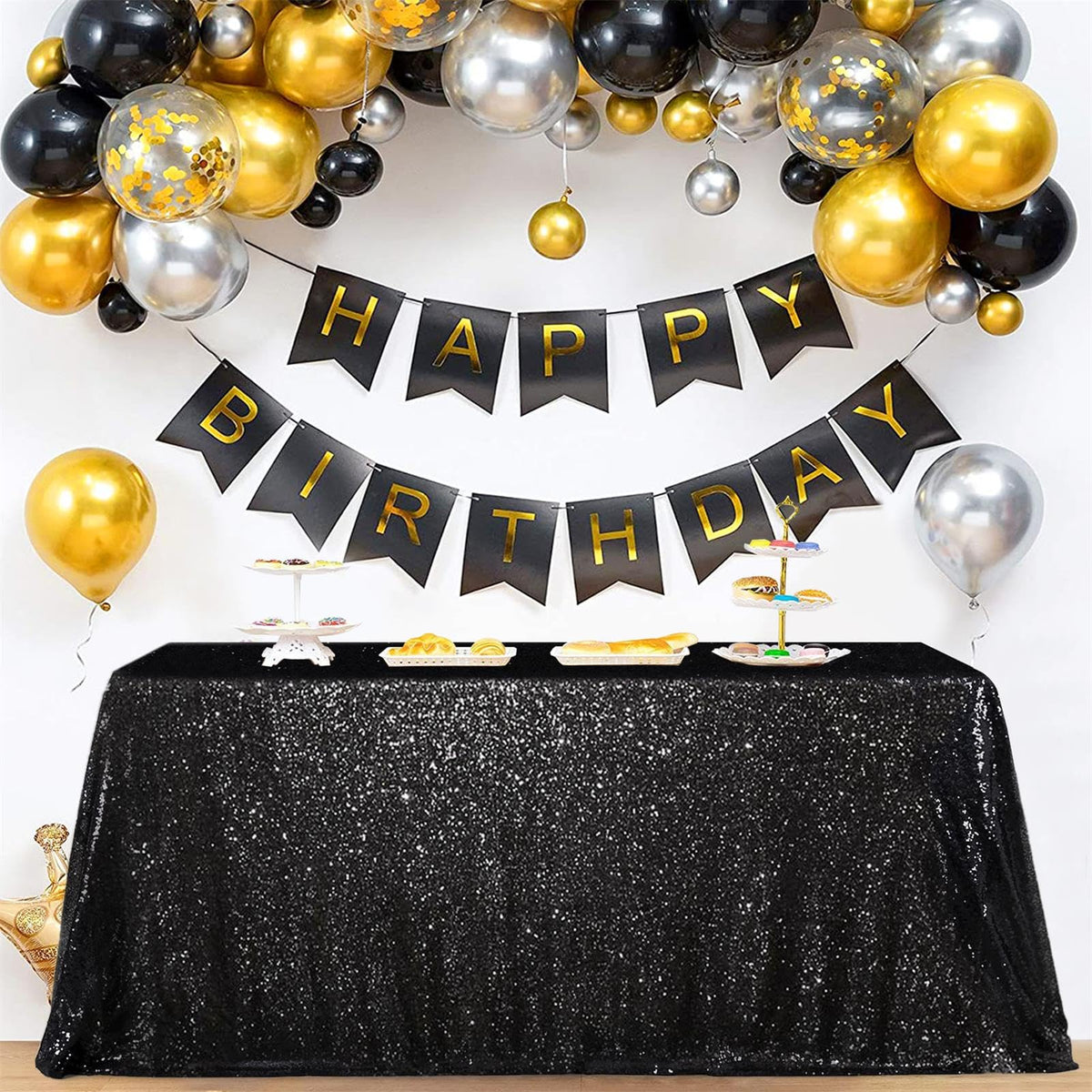 SoarDream Black Sequin Tablecloth, 90x156 Inch, Rectangle
