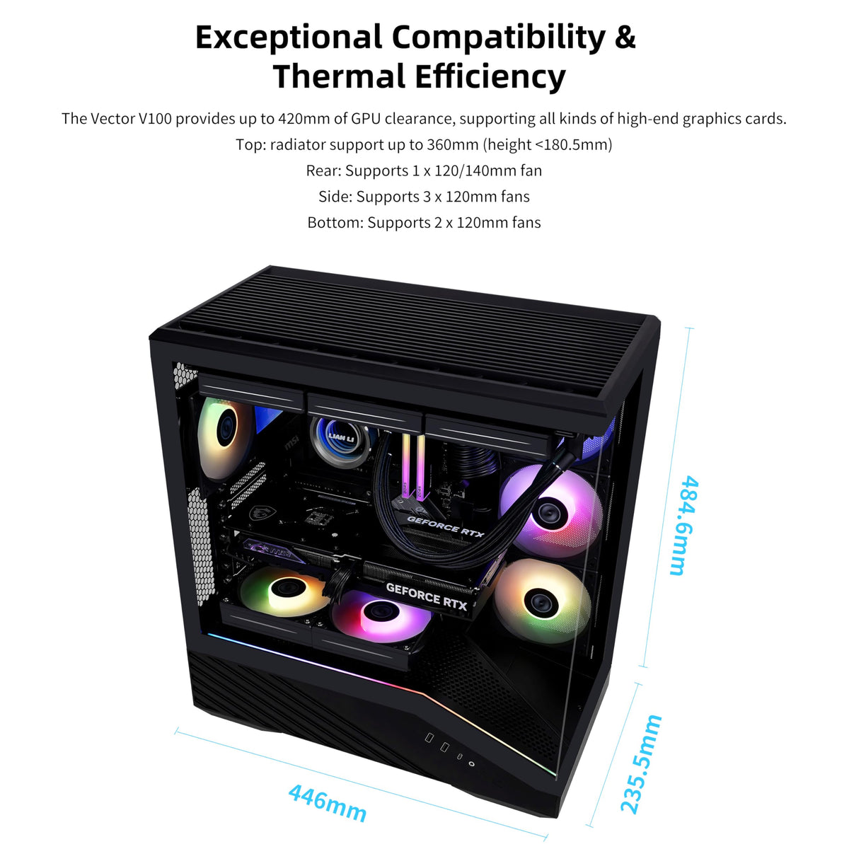 Lian Li Vector V100 ATX Mid-Tower PC Case with 4 ARGB PWM Fans, Black