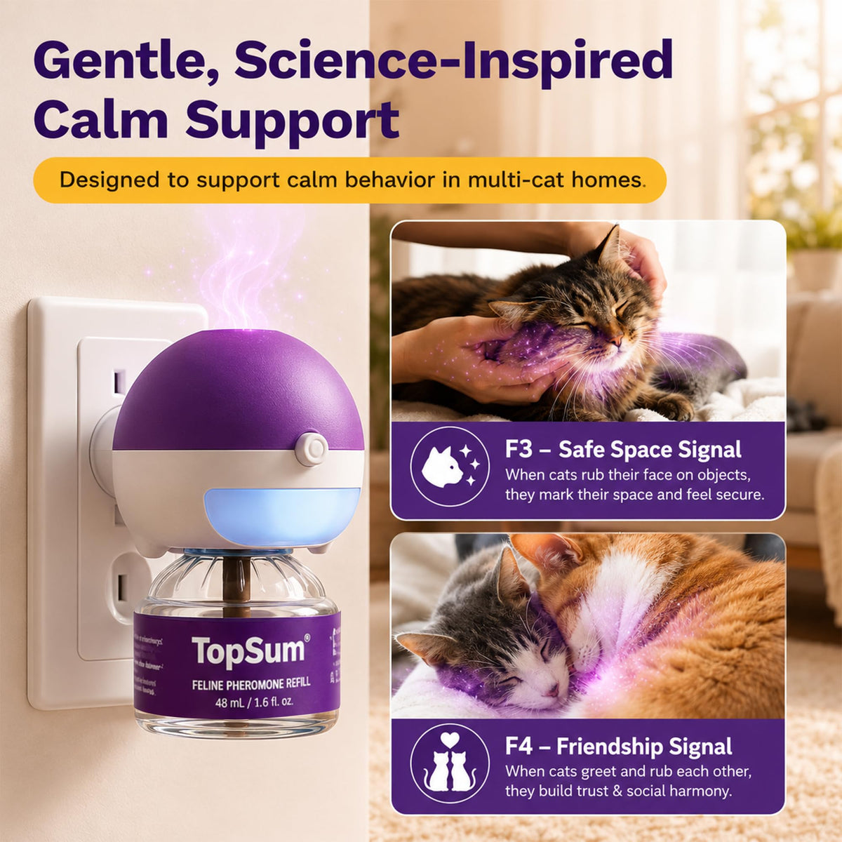 TopSum Cat Calming Pheromone Diffuser, 2 Diffusers + 2 Refills
