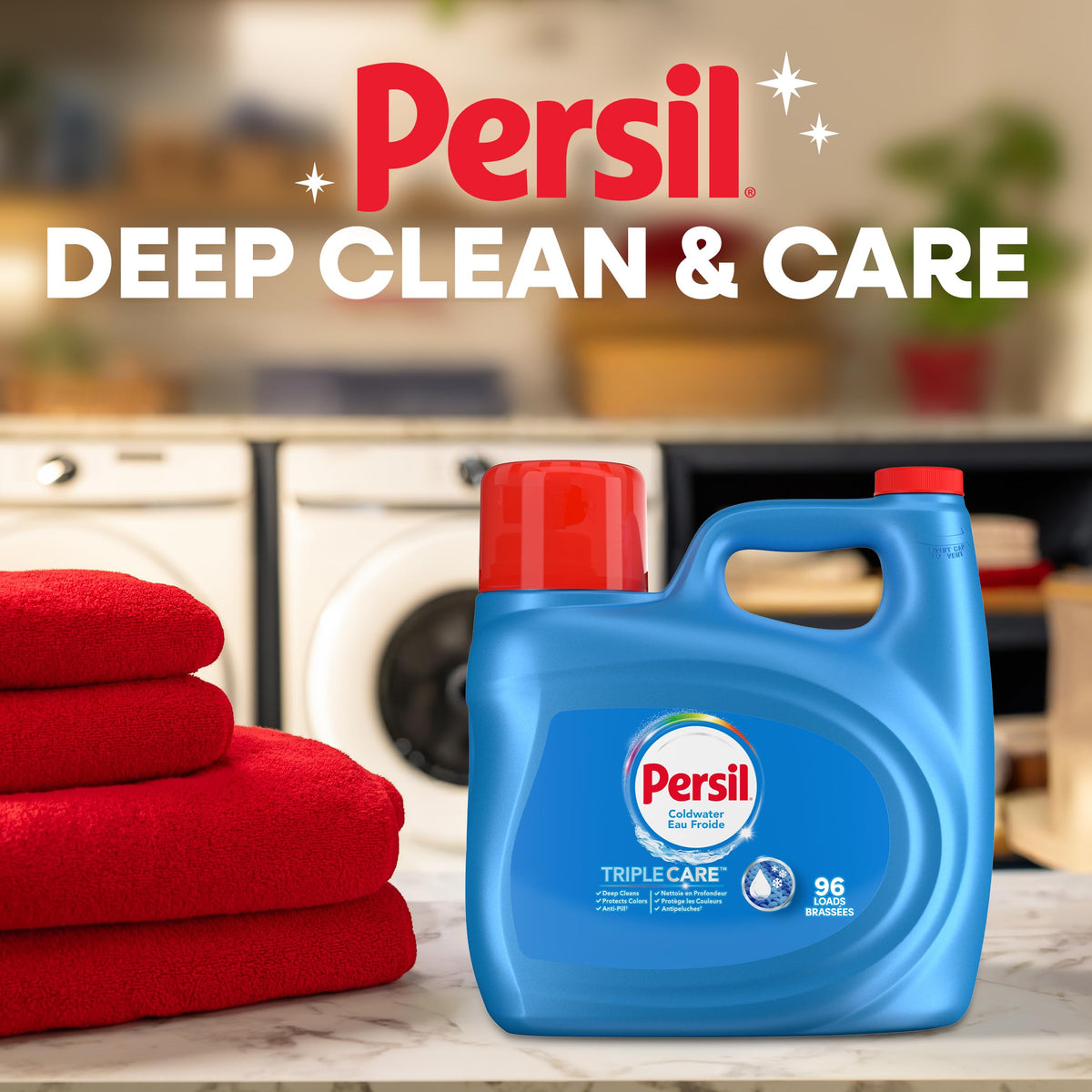 Persil TripleCare Coldwater Liquid Laundry Detergent, 3.72L, 96 Loads