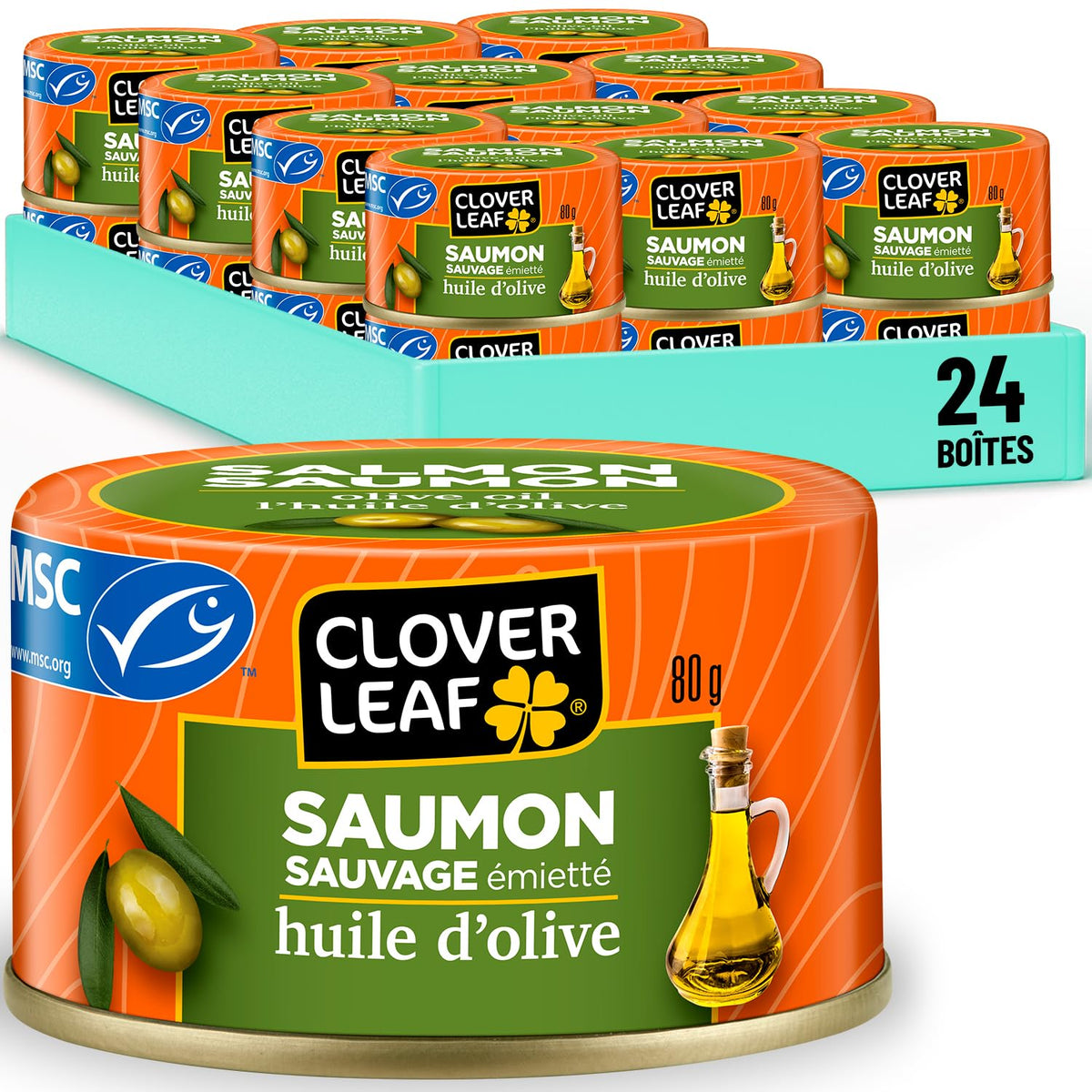 Clover Leaf Wild Flaked Pink Salmon in Olive Oil, 24 x 80g Cans