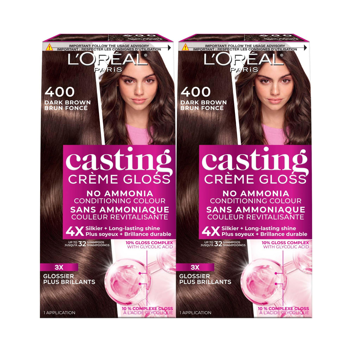 L'Oréal Paris Casting Crème Gloss, 400 Dark Brown, 2 Kits