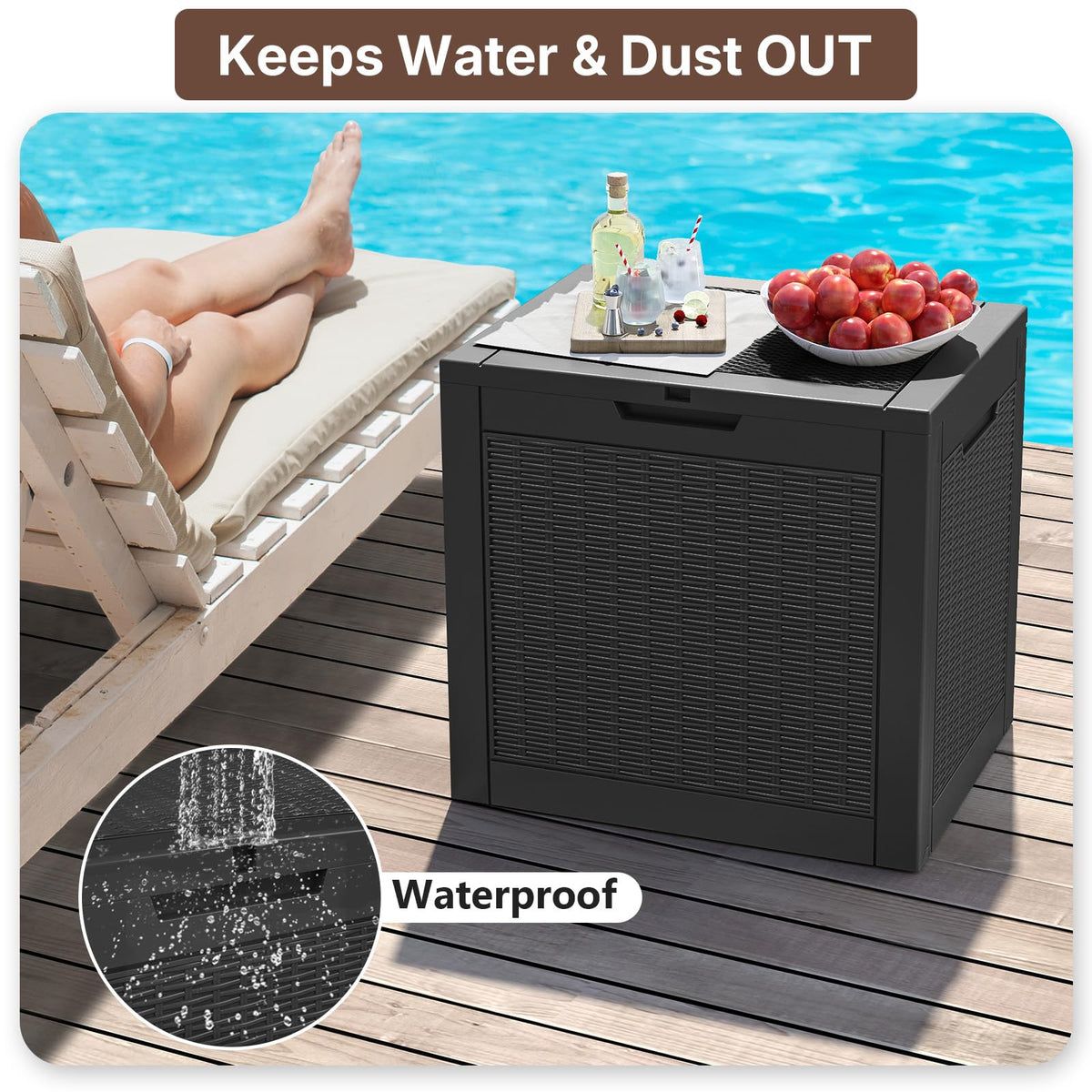 Ceecysaa Rattan-Style 30 Gallon Deck Box, Waterproof, Black