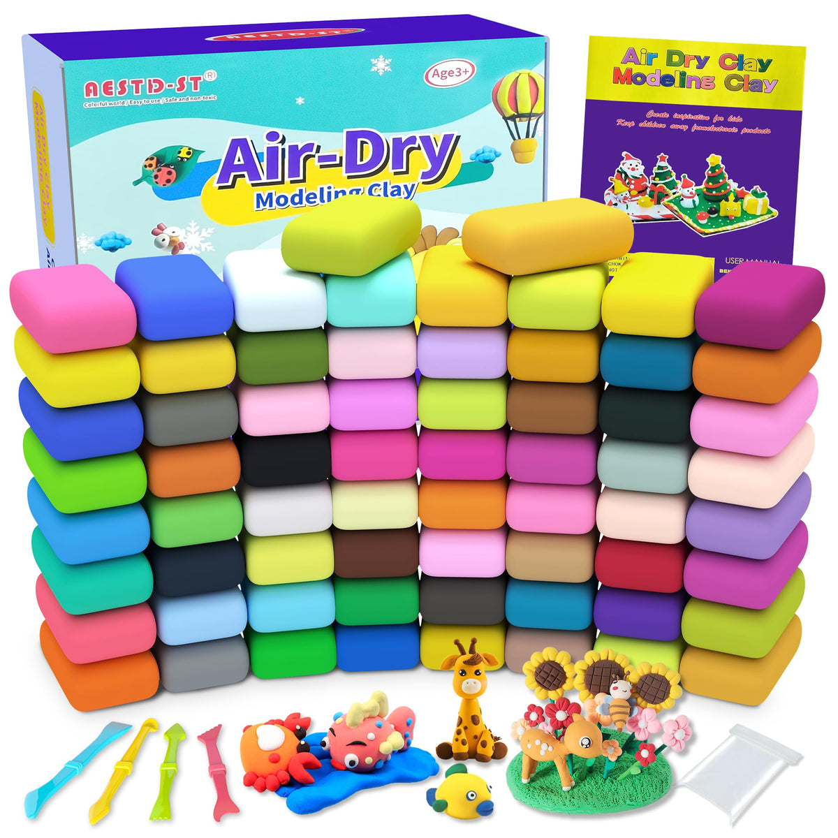Aestd-ST Air Dry Modelling Clay Kit, 66 Colours