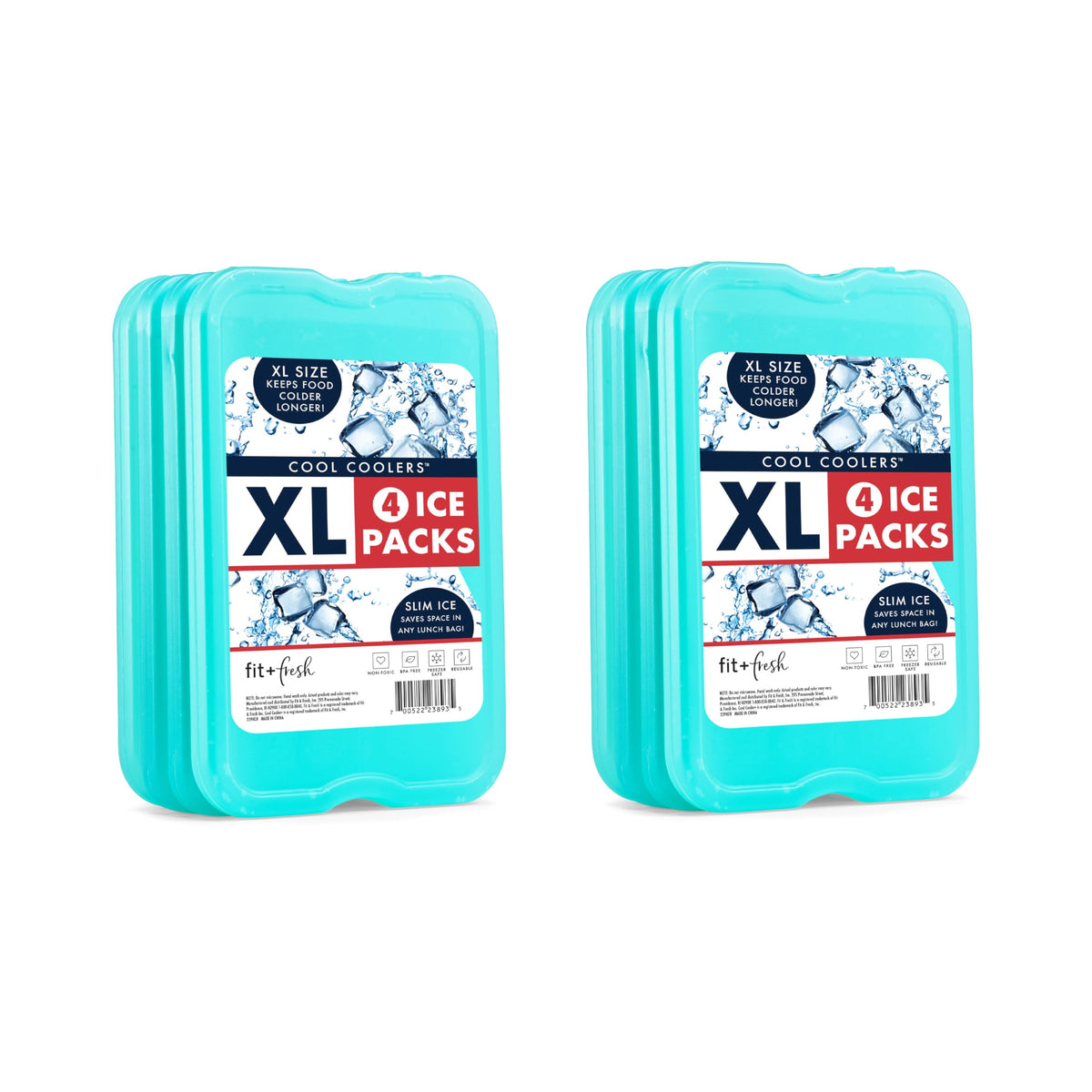 Cool Coolers by Fit + Fresh XL Slim Ice Packs, 8 Pack, Green