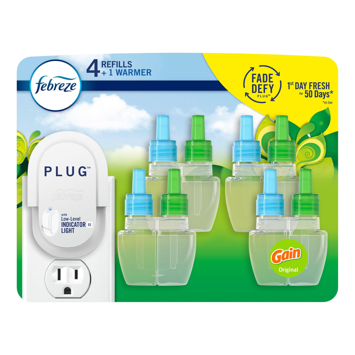 Febreze Plug In Starter Kit, Gain Original (Warmer + 4 Refills)
