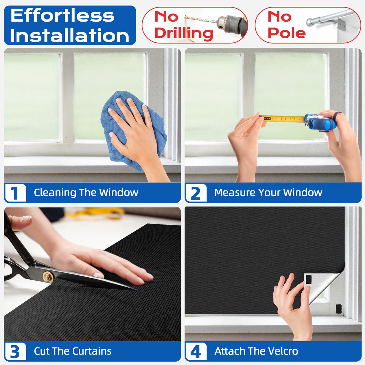 Tlany Portable Blackout Window Shade, 39 x 58 in, Black