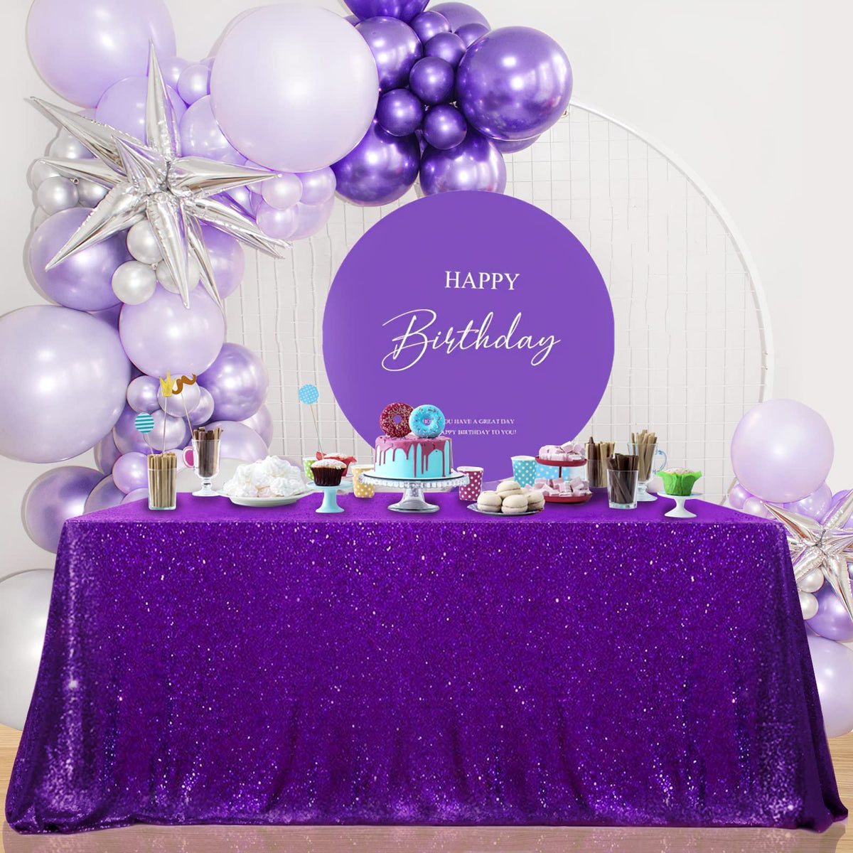 Purple Sequin Tablecloth, 50x80 Inch
