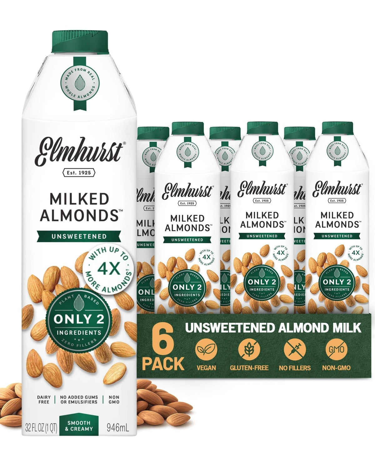 Elmhurst Unsweetened Almond Milk, 6 x 946 ml
