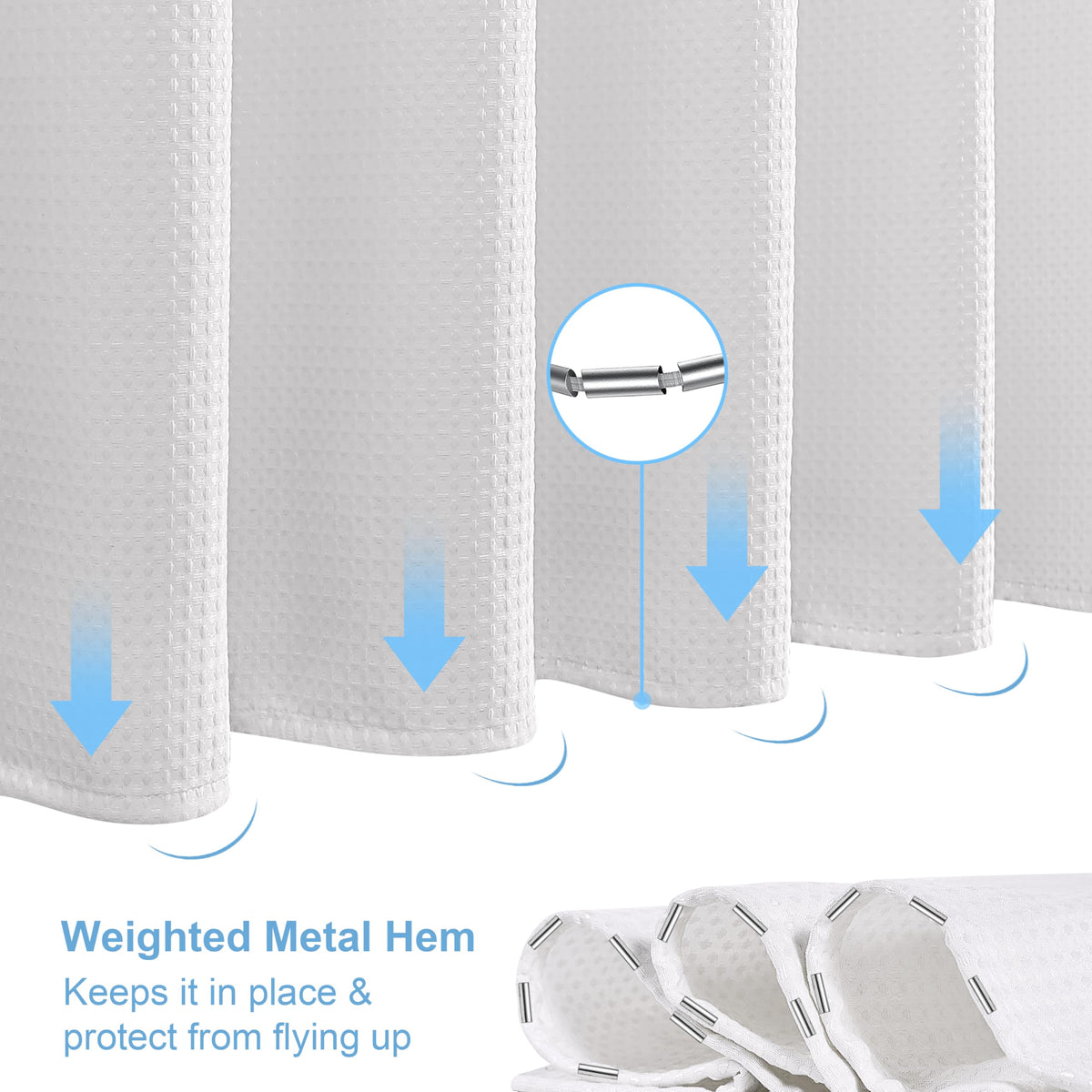 Waffle Weave Fabric Shower Curtain with Hooks, 72" x 72", White