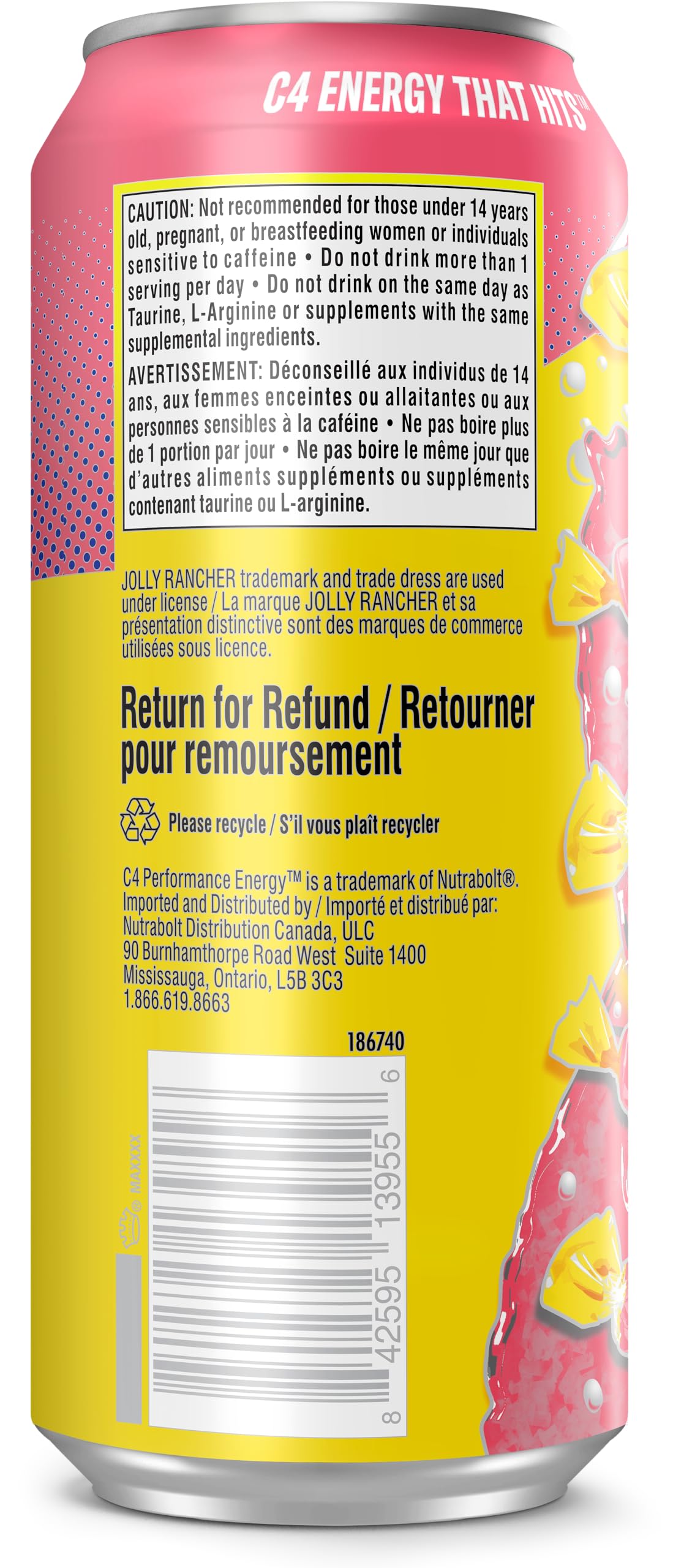 C4 Performance Energy Drink, Jolly Rancher Watermelon, 12 x 473 ml