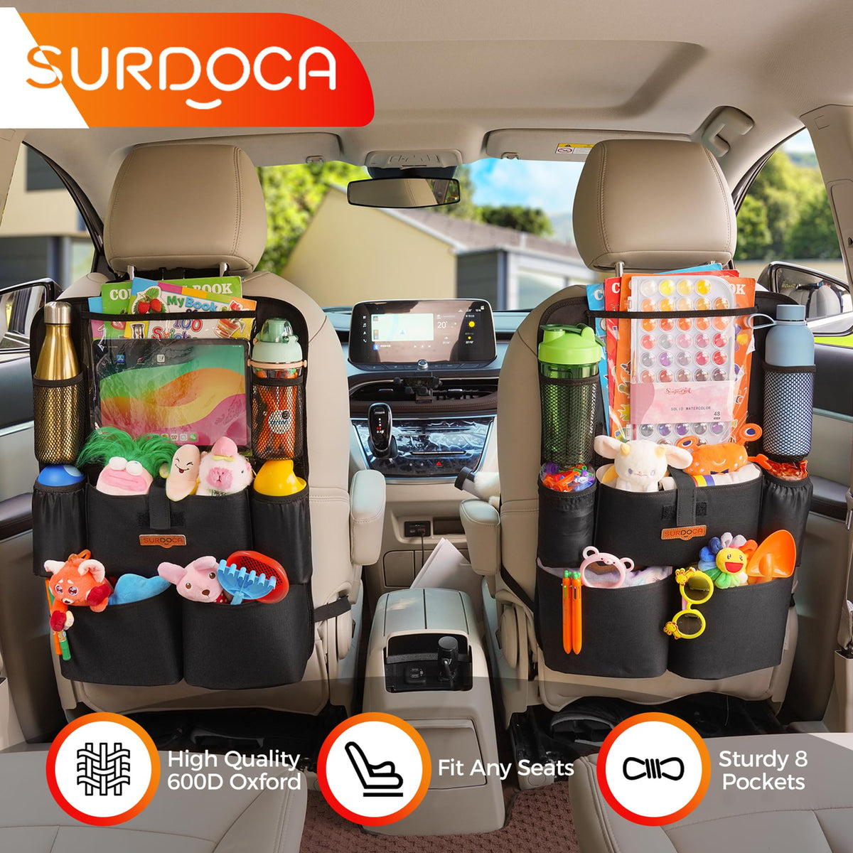 SURDOCA Backseat Car Organizer with 11-Inch Tablet Holder, Black