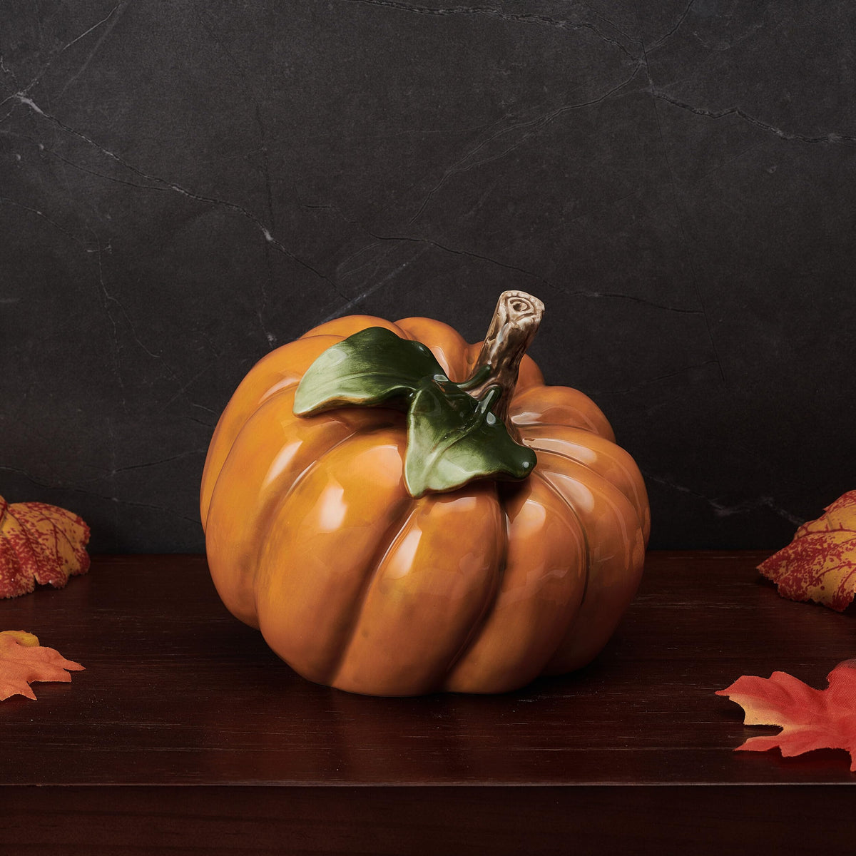 Fitz and Floyd Harvest Side Pumpkin Ceramic Figurine, 5.5 Inch