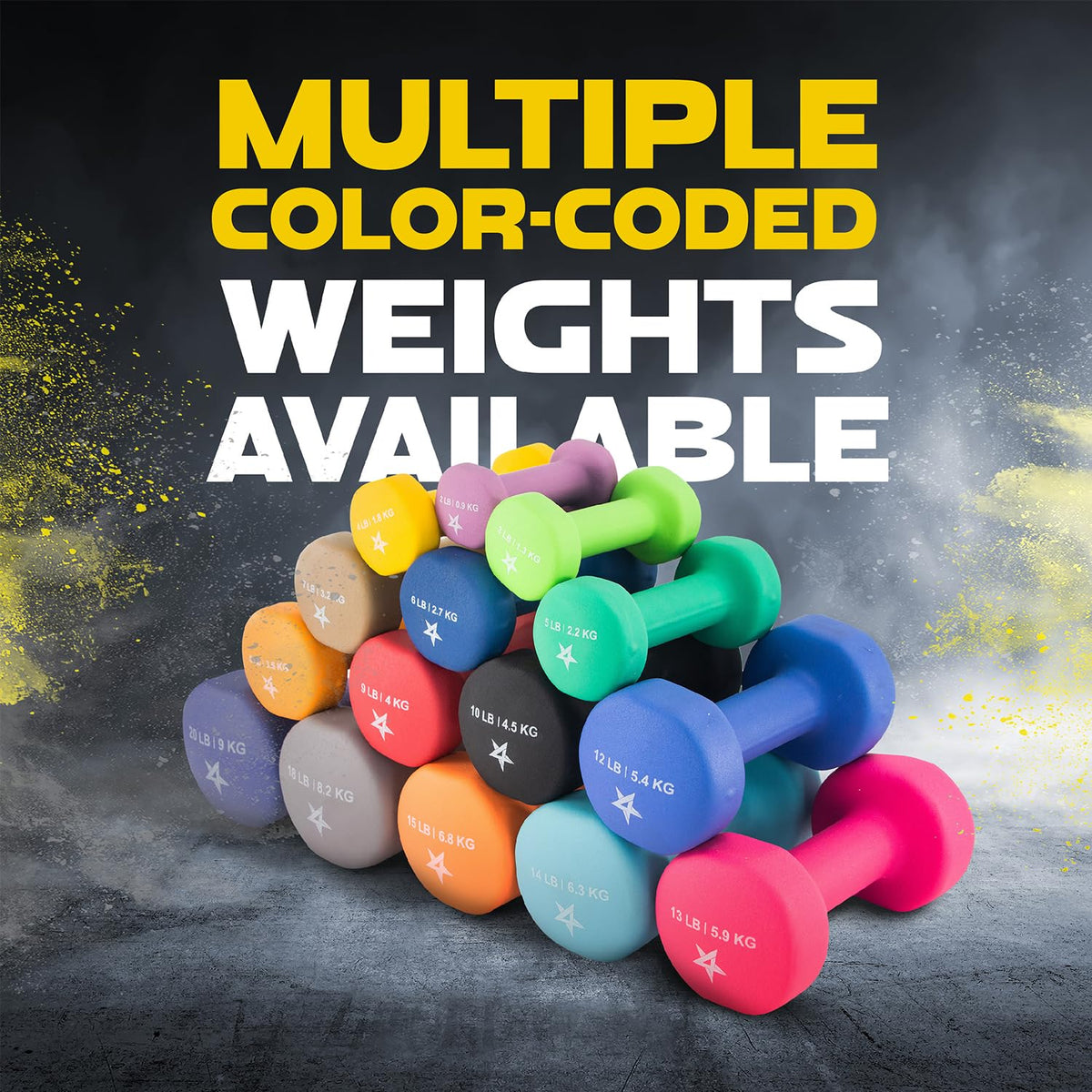 Yes4All Neoprene Dumbbells Pair, Yellow, 4lbs