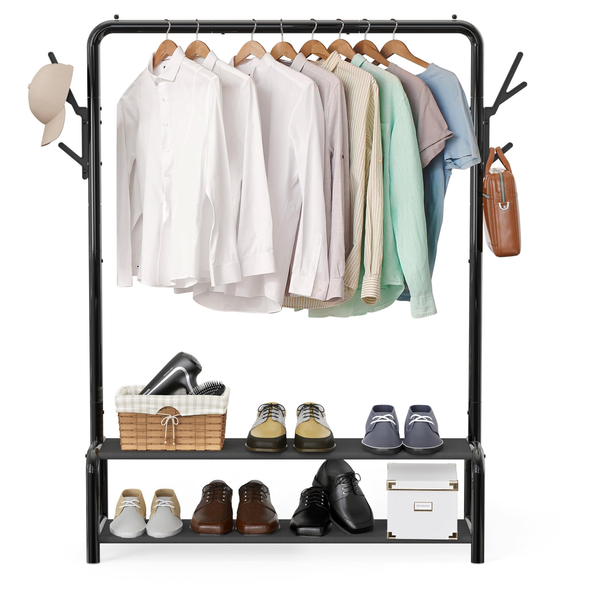 Simple Houseware Garment Rack with Storage Shelves, 52 in, Black