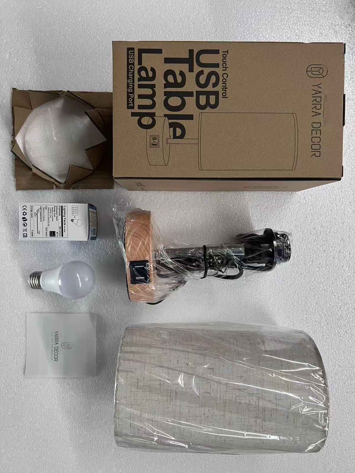 Yarra-Decor Touch Control Wood Bedside Lamp with USB Port