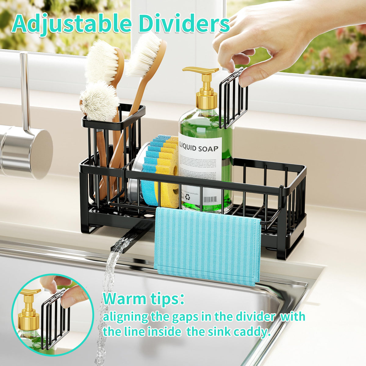 HapiRm Self-Draining Sink Caddy Sponge Holder with Brush Holder