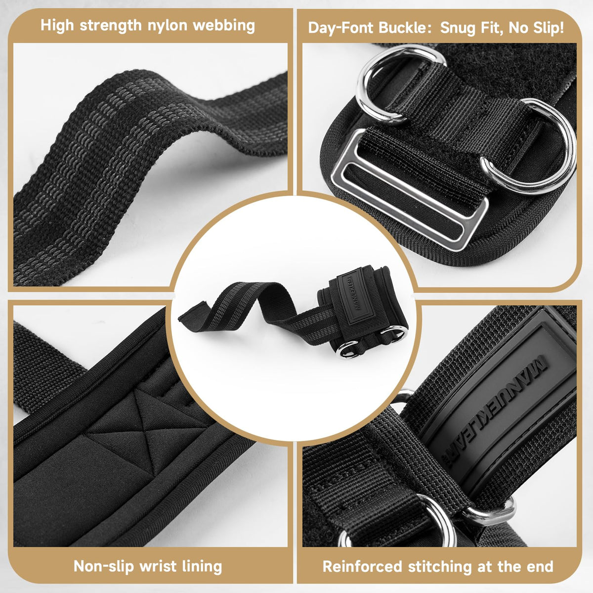 MANUEKLEAR Non-Slip Wrist Straps for Weightlifting, Black, M